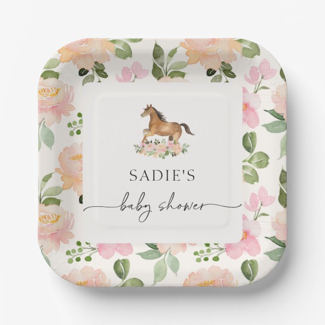 Plato De Papel Placas de papel Baby Shower para caballos (Anverso)