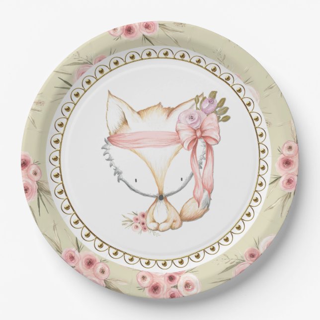 Plato De Papel Placas de papel Baby Shower para chica Fox (Anverso)