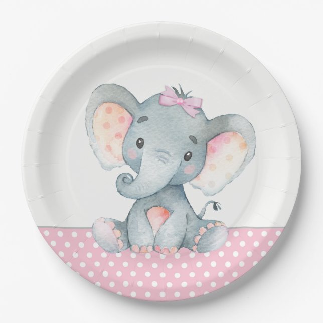 Plato De Papel Placas de papel Baby Shower para elefantes para be (Anverso)