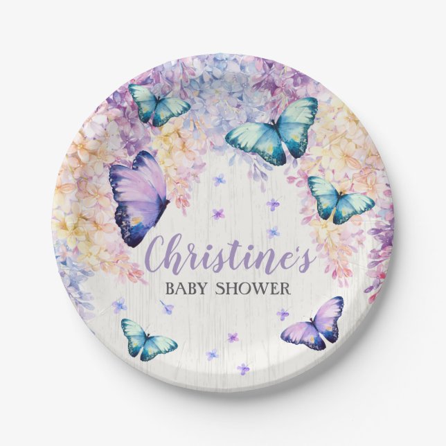 Plato De Papel Placas de papel Baby Shower para mariposas (Anverso)