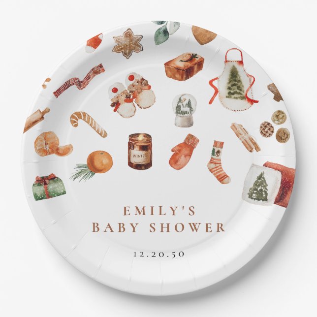 Plato De Papel Placas de papel Baby Shower para Navidades de invi (Anverso)