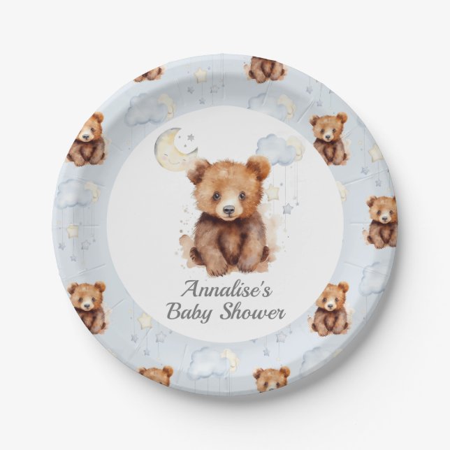 Plato De Papel Placas de papel Baby Shower para oso neutro de gén (Anverso)