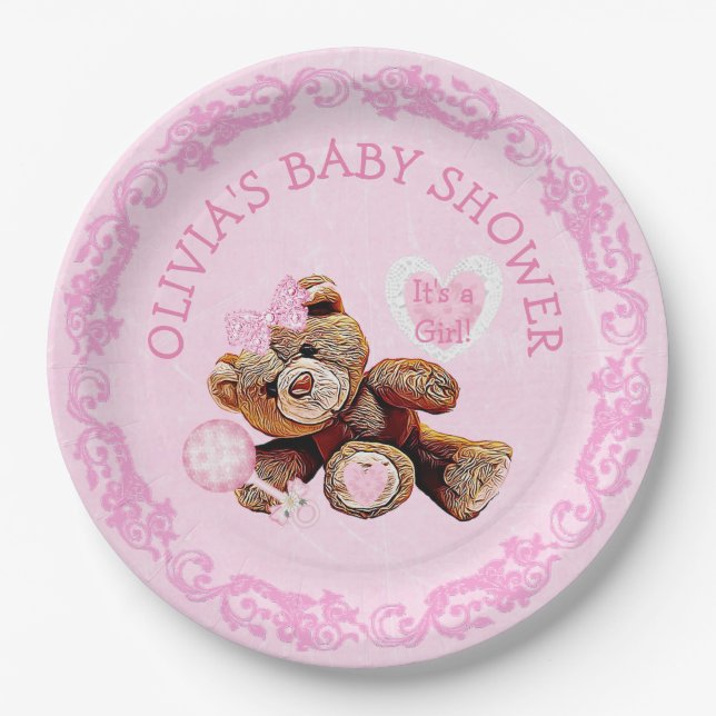 Plato De Papel Placas de papel Baby Shower para osos de peluche r (Anverso)