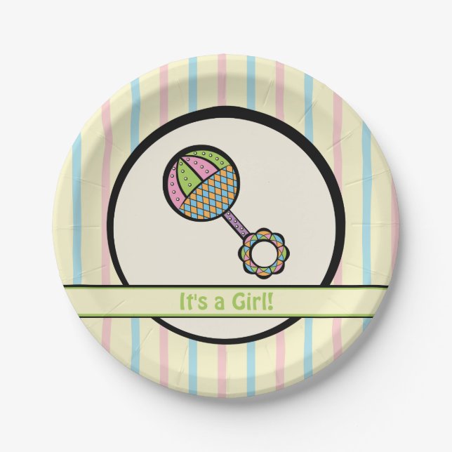 Plato De Papel Placas de papel Baby Shower para rattle sencillame (Anverso)