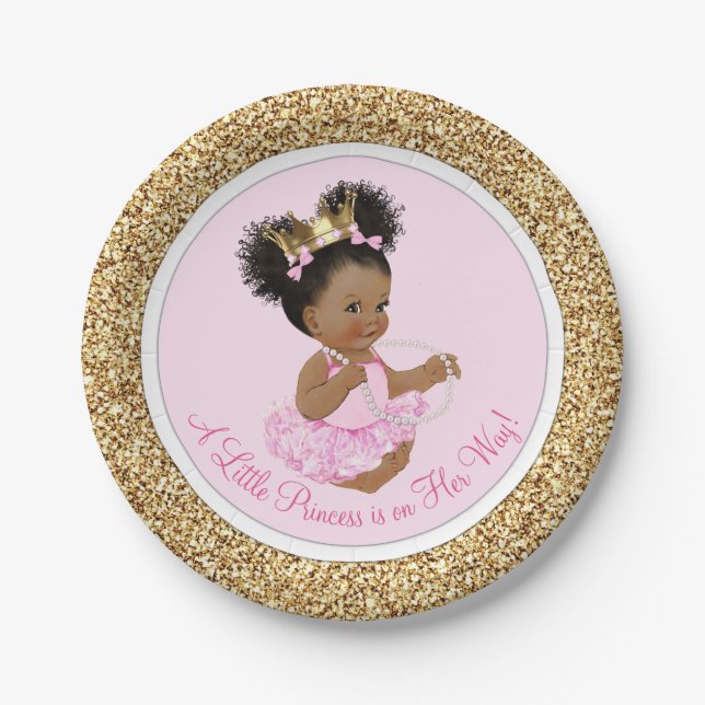 Plato De Papel Placas de papel Baby Shower Princesa de oro rosa (Anverso)