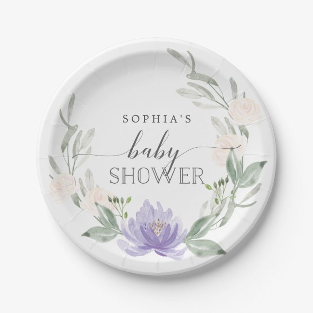 Plato De Papel Placas de papel Baby Shower púrpura Pastel (Anverso)