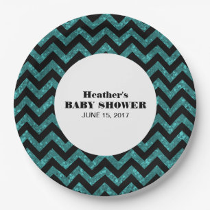 Plato De Papel Placas de papel Baby Shower Purpurina de Chevron T