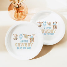 Placas de papel Baby Shower Rodeo Western Cowboy