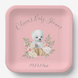 Plato De Papel Placas de papel Baby Shower rosa para oso polar
