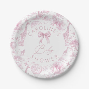 Plato De Papel Placas de papel Baby Shower rosadas de Jouy Safari