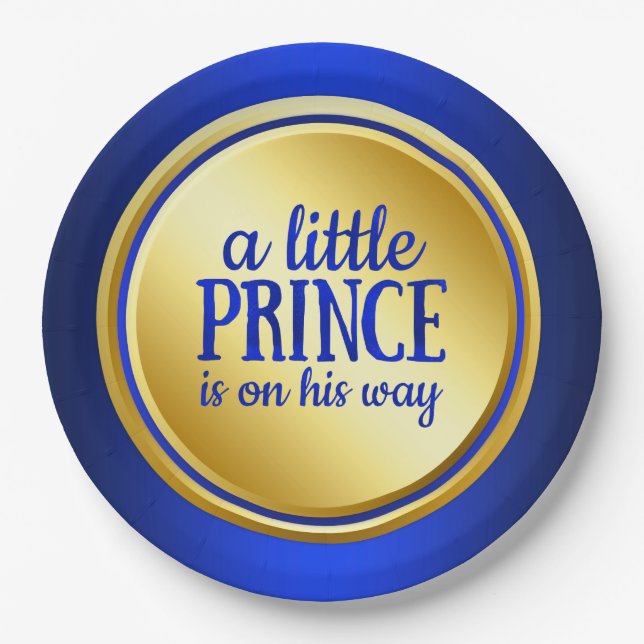 Plato De Papel Placas de papel Baby Shower Royal Blue Gold Prince (Anverso)