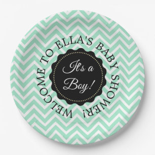 Plato De Papel Placas de papel Baby Shower Sage Chevron