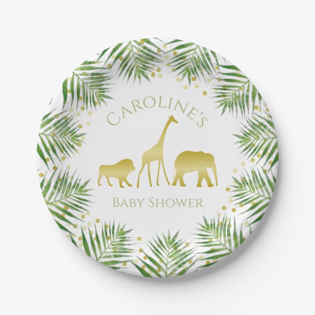 Plato De Papel Placas de papel Baby Shower Tropical Safari Gold (Anverso)