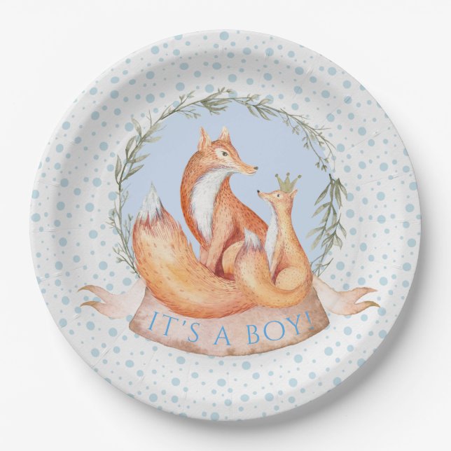 Plato De Papel Placas de papel Baby Shower Woodland Fox Boy (Anverso)