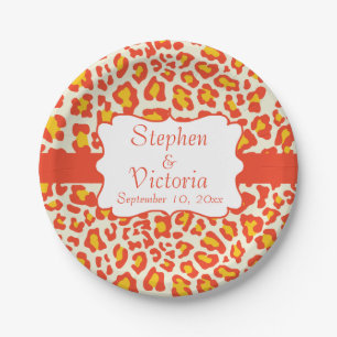Plato De Papel Placas de papel blanco amarillo Naranja de leopard