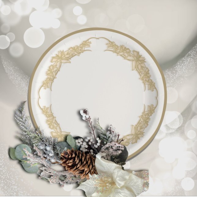 Plato De Papel Placas de papel blanco de Sheer Poinsettia Lace (Subido por el creador)