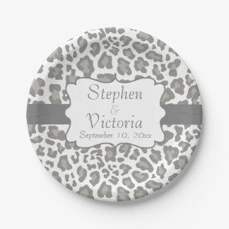 Plato De Papel Placas de papel blanco y gris de impresión de leop