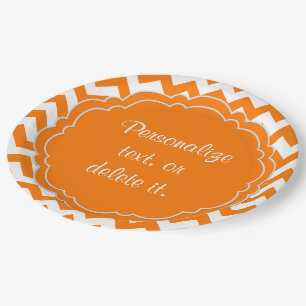 Plato De Papel Placas de papel blanco y Naranja Chevron SC-Monogr