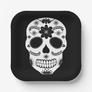 Plato De Papel Placas De Papel Blanco Y Negro De Calavera De Azúc