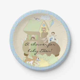 Plato De Papel Placas de papel "Blue Build-a Library" de Baby Sho