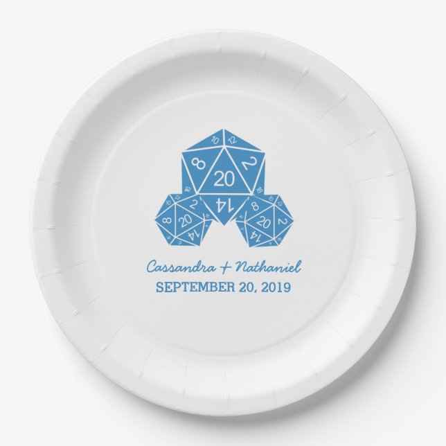Plato De Papel Placas de papel Boda Blue D20 dados (Anverso)