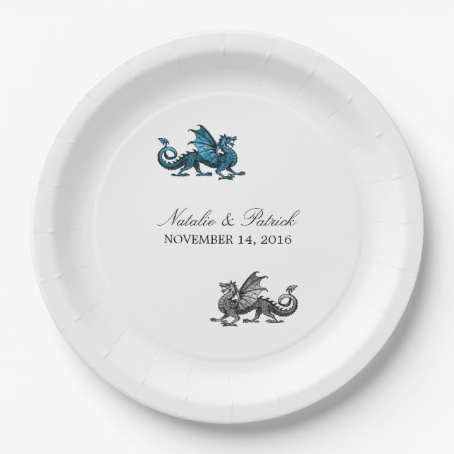 Plato De Papel Placas de papel Boda Blue Silver Dragon (Anverso)