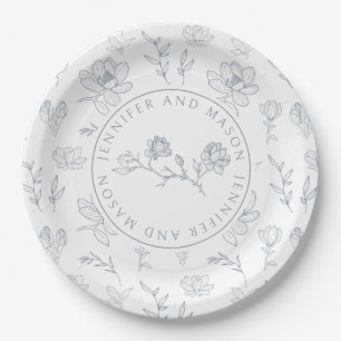 Plato De Papel Placas de papel boda con flores de color azul turb
