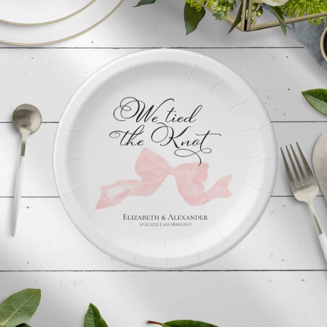 Plato De Papel Placas de papel Boda de acuarela | Bow rosa (Subido por el creador)
