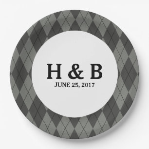 Plato De Papel Placas de papel Boda de Argyle gris