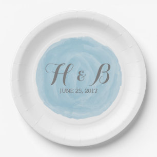 Plato De Papel Placas de papel Boda de color azul redondo