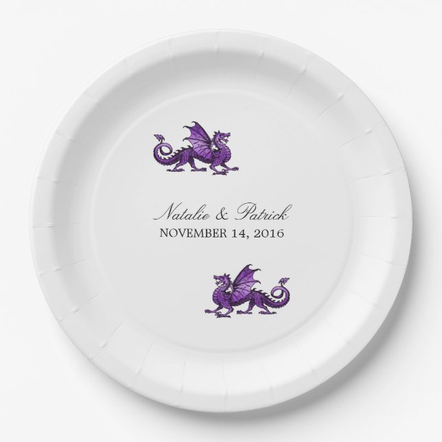 Plato De Papel Placas de papel Boda de dragón morado (Anverso)