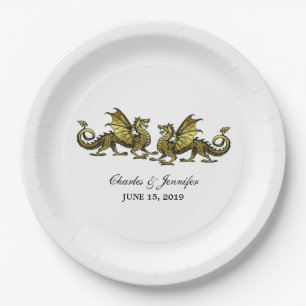 Plato De Papel Placas de papel Boda de Dragones Elegantes de Oro