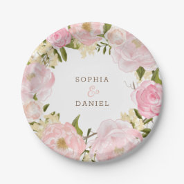 Plato De Papel Placas de papel Boda de ducha de novia floral rosa