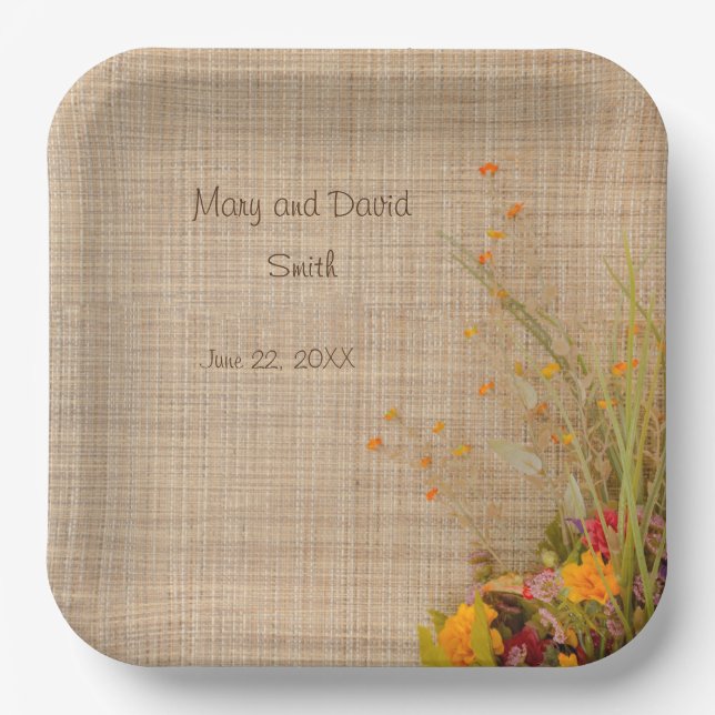 Plato De Papel Placas de papel Boda de flores de otoño rusticas (Anverso)