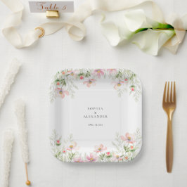 Plato De Papel Placas de papel Boda de flores silvestres