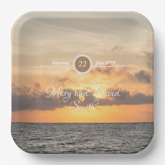 Plato De Papel Placas de papel Boda de Folly Beach Morning (Anverso)