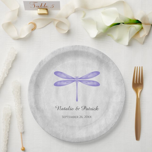 Plato De Papel Placas de papel Boda de la libélula púrpura (Boda)