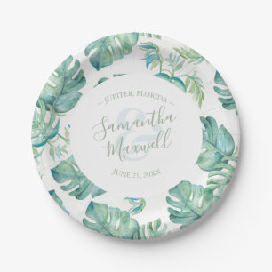Plato De Papel Placas de papel Boda de la vegetación tropical