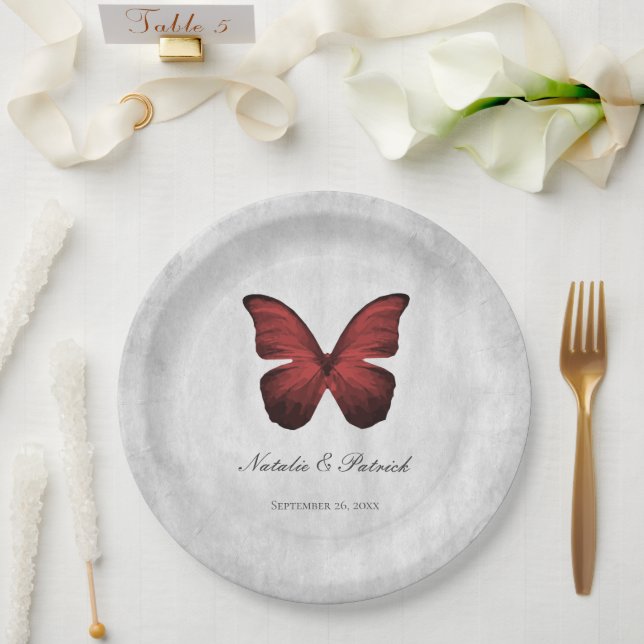 Plato De Papel Placas de papel Boda de mariposa roja (Boda)