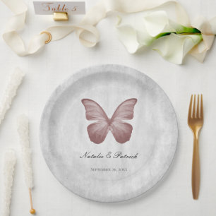 Plato De Papel Placas de papel Boda de mariposa rosa