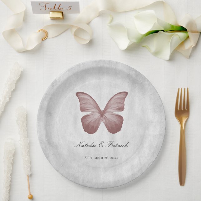 Plato De Papel Placas de papel Boda de mariposa rosa (Boda)