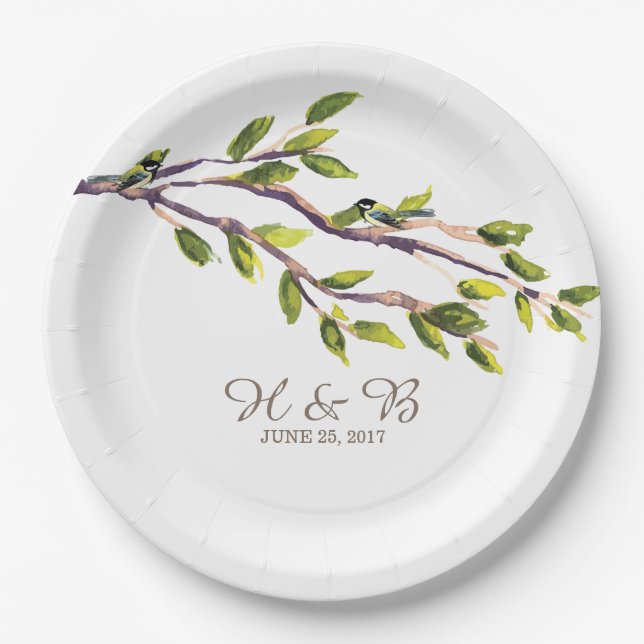 Plato De Papel Placas de papel Boda de ramas pinchadas (Anverso)