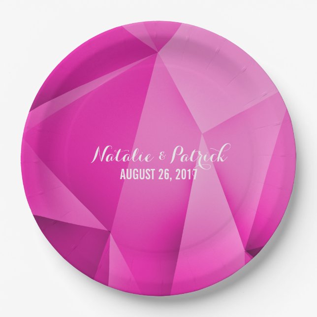 Plato De Papel Placas de papel Boda de tonos de joyas rosas (Anverso)