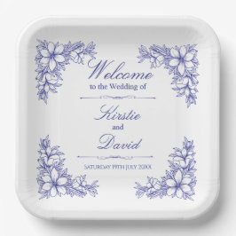 Plato De Papel Placas de papel Boda floral azul