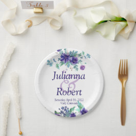 Plato De Papel Placas de papel boda floral de color morado