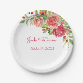 Plato De Papel Placas de papel Boda floral rosa y rosa