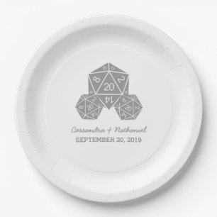 Plato De Papel Placas de papel Boda Gris D20 dados