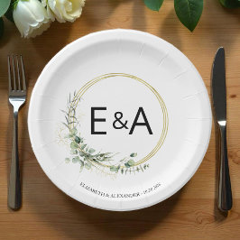 Plato De Papel Placas de papel Boda Monogramo Greeneration Wreath