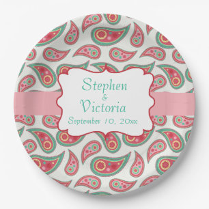 Plato De Papel Placas de papel Boda Paisley Monograma personaliza