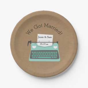 Plato De Papel Placas de papel Boda personalizadas Aqua Typewrite